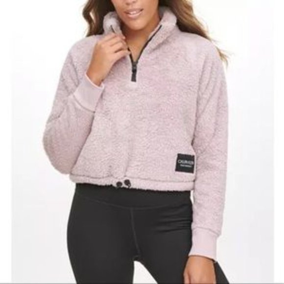 Calvin Klein Performance Fleece Sherpa 1/4 Zip Pullover Dusty Pink - Size XS - Picture 1 of 9